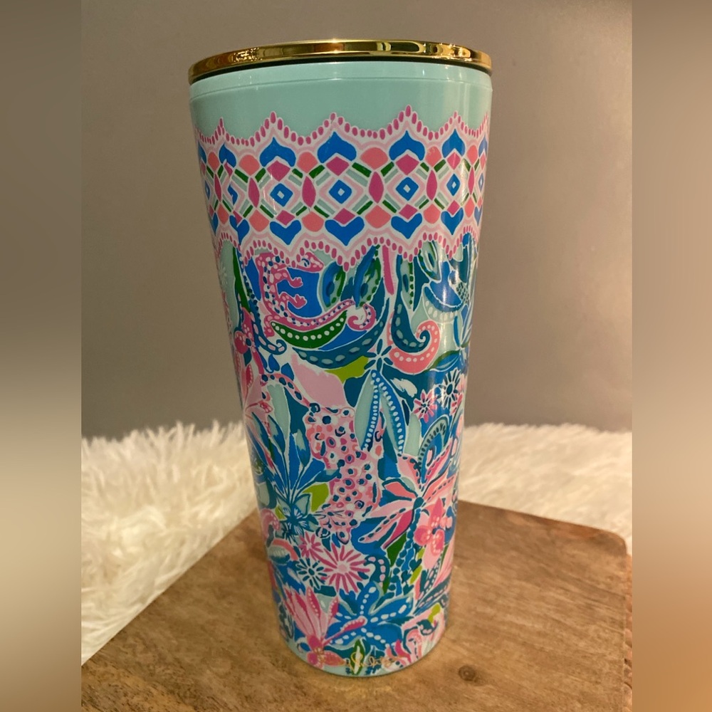Lily Pulitzer Tumbler Gold Top 24oz Travel Cup with Lid